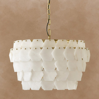 Hexa Cloud Gold & White Alabaster Pendant Light– 23.6" Diameter