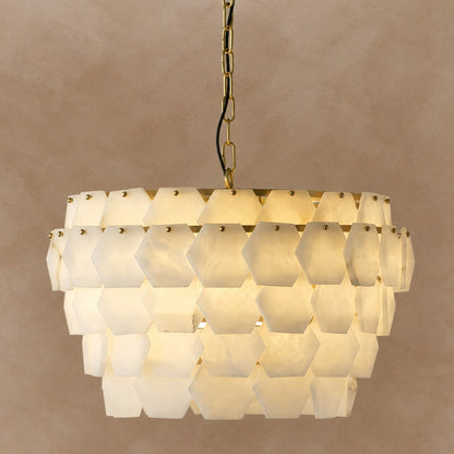 Hexa Cloud Gold & White Alabaster Pendant Light– 23.6" Diameter