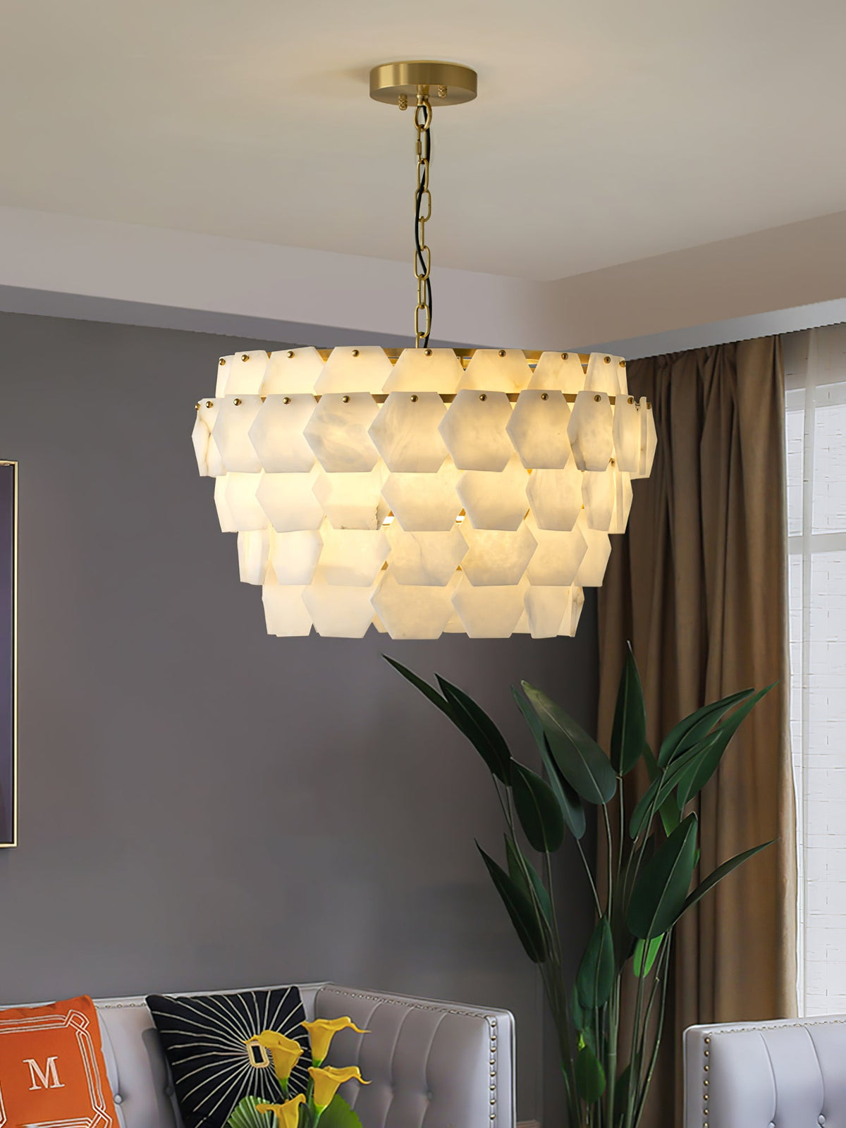 Vakkerlight Hexa Cloud Gold & White Alabaster Pendant Light – 23.6" Diameter