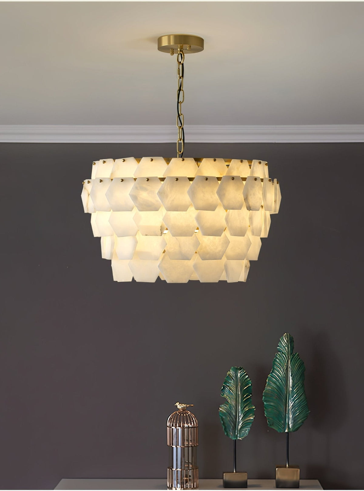 Vakkerlight Hexa Cloud Gold & White Alabaster Pendant Light – 23.6" Diameter