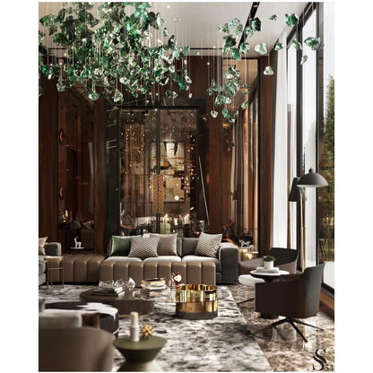Elegant Rainfall Blue Gem Glass Chandelier: Dazzling Italian Concept Lighting Fixture