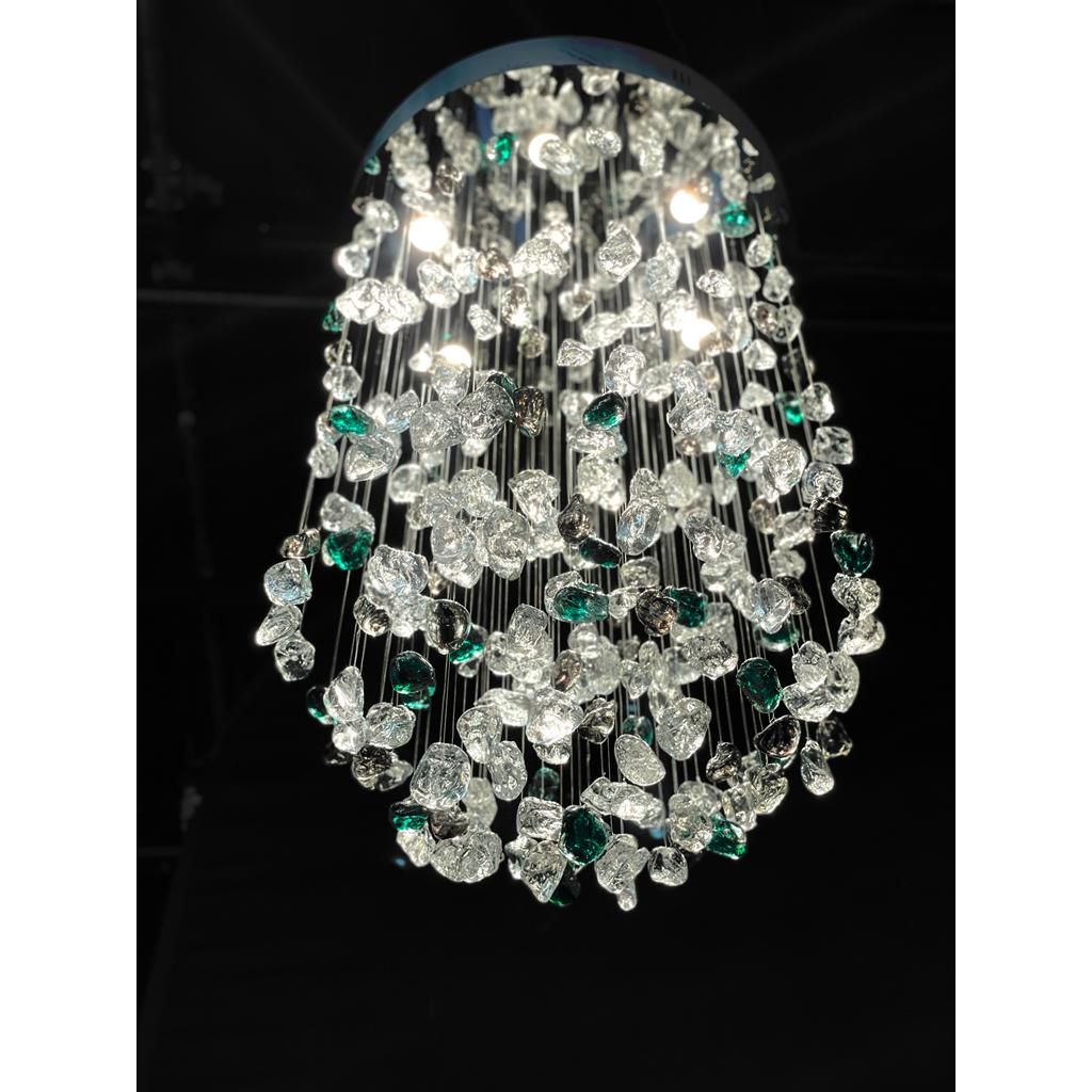 Elegant Rainfall Blue Gem Glass Chandelier: Dazzling Italian Concept Lighting Fixture