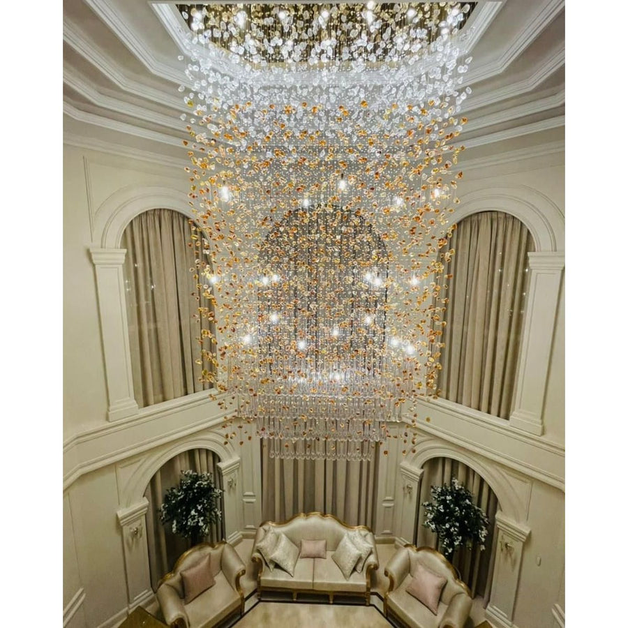 Elegant Rainfall Blue Gem Glass Chandelier: Dazzling Italian Concept Lighting Fixture