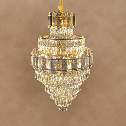 Large Staircase Crystal Chandelier Living Room Ceiling Light Fixture For Hotel Entrance In Gold Finish
