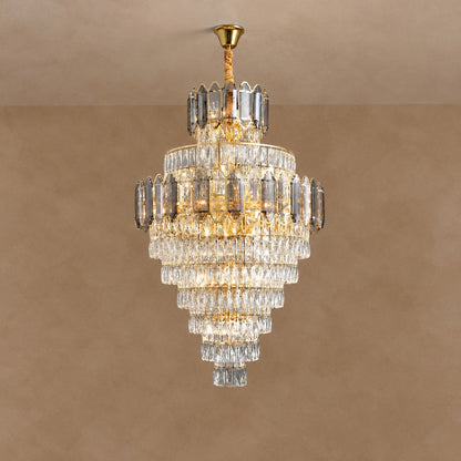 Large Staircase Crystal Chandelier Living Room Ceiling Light Fixture For Hotel Entrance In Gold Finish