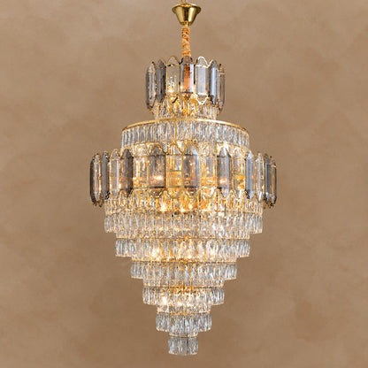 Large Staircase Crystal Chandelier Living Room Ceiling Light Fixture For Hotel Entrance In Gold Finish