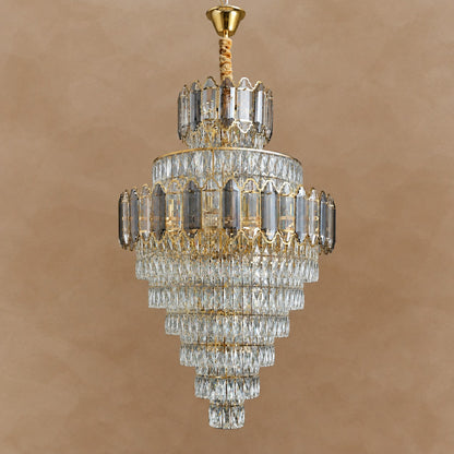 Large Staircase Crystal Chandelier Living Room Ceiling Light Fixture For Hotel Entrance In Gold Finish