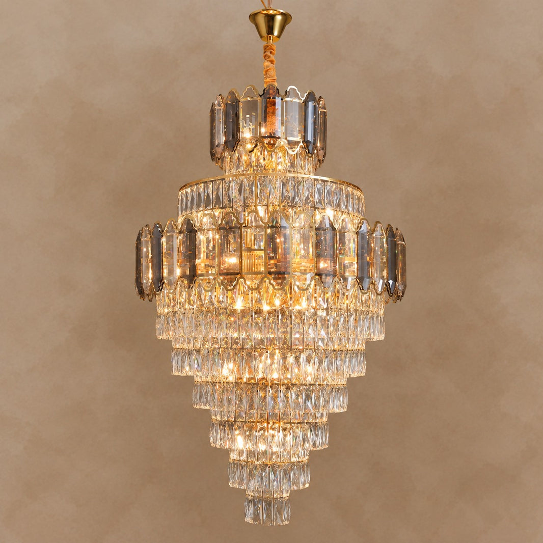 Large Staircase Crystal Chandelier Living Room Ceiling Light Fixture For Hotel Entrance In Gold Finish
