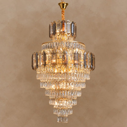 Large Staircase Crystal Chandelier Living Room Ceiling Light Fixture For Hotel Entrance In Gold Finish