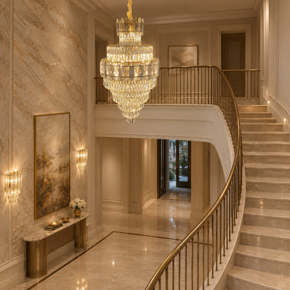 Large Staircase Crystal Chandelier Living Room Ceiling Light Fixture For Hotel Entrance In Gold Finish