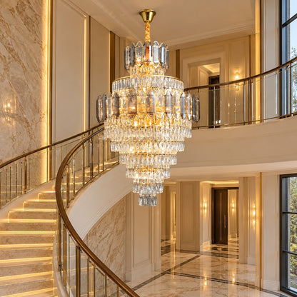 Large Staircase Crystal Chandelier Living Room Ceiling Light Fixture For Hotel Entrance In Gold Finish