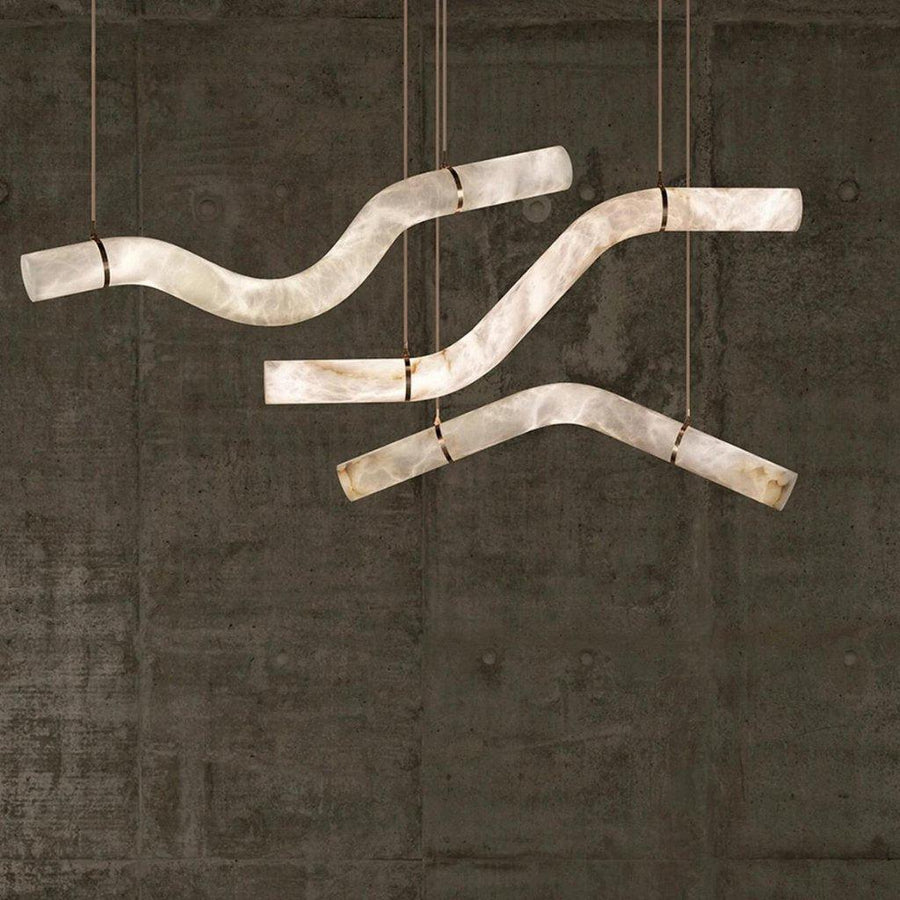 Liberty Curved Pendant Alabaster Chandelier, Pendant Light Over Dining Table