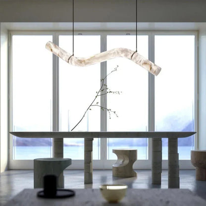 Liberty Curved Pendant Alabaster Chandelier, Pendant Light Over Dining Table