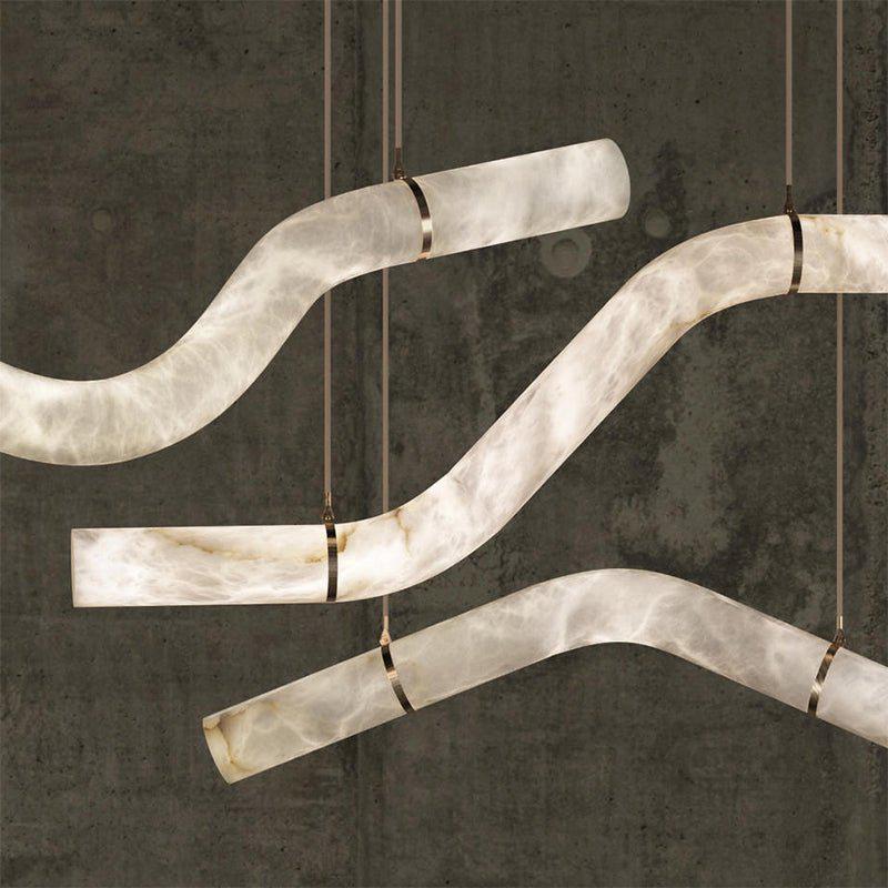 Liberty Curved Pendant Alabaster Chandelier, Pendant Light Over Dining Table