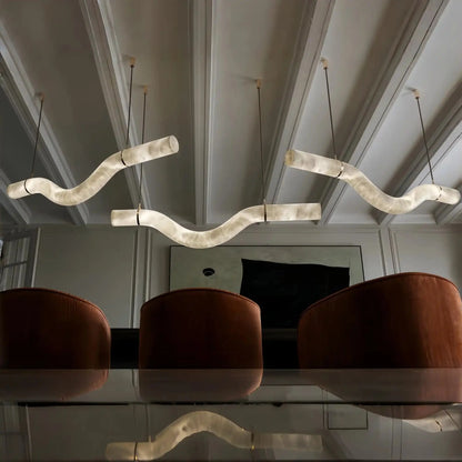 Liberty Curved Pendant Alabaster Chandelier, Pendant Light Over Dining Table
