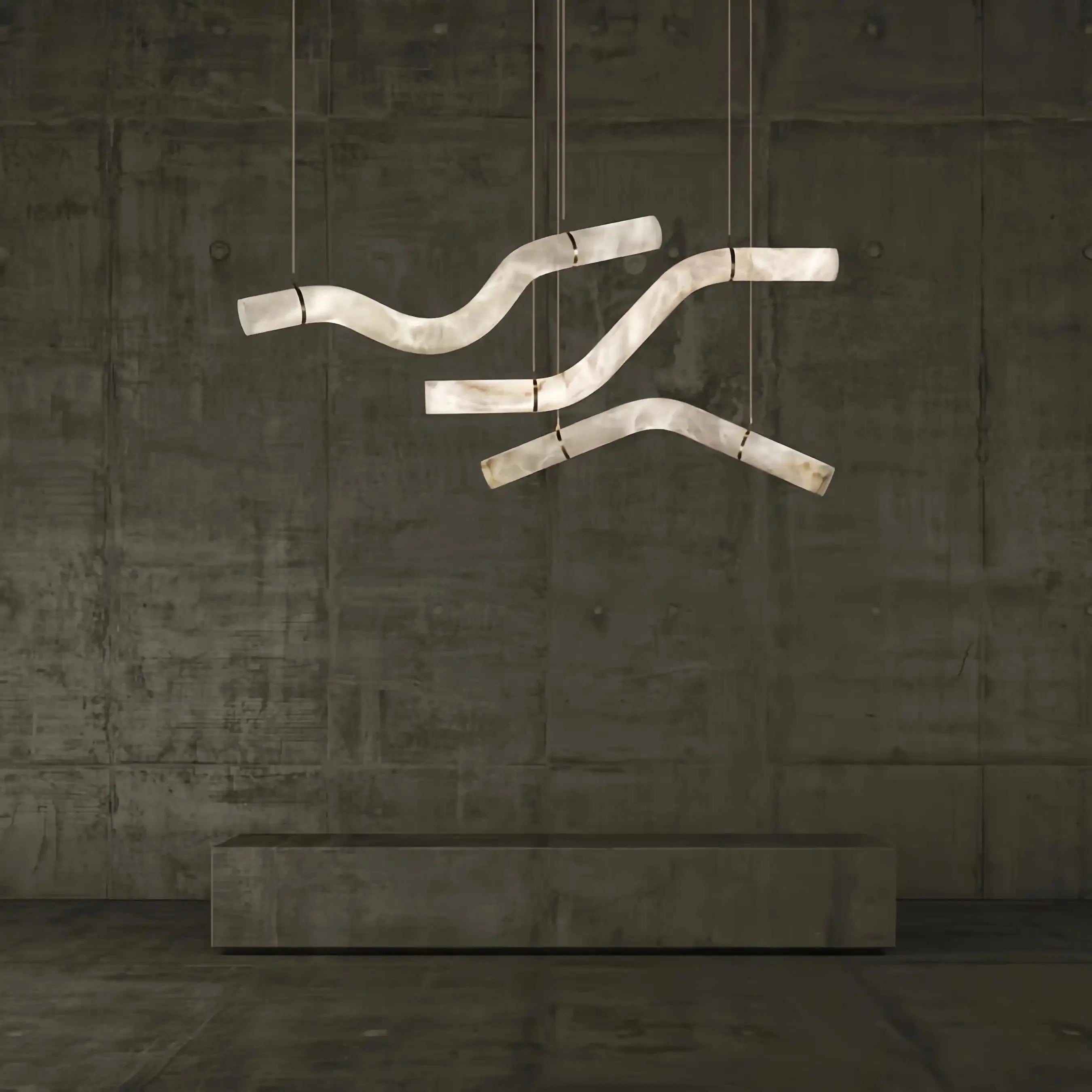 Liberty Curved Pendant Alabaster Chandelier, Pendant Light Over Dining Table