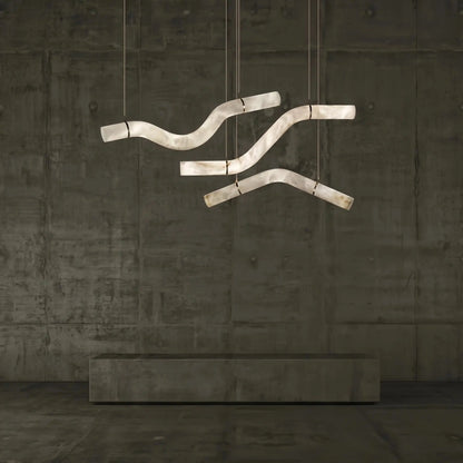 Liberty Curved Pendant Alabaster Chandelier, Pendant Light Over Dining Table