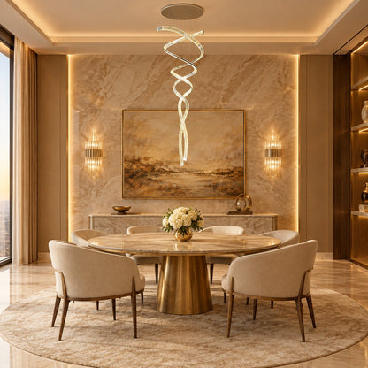 Long Spiral Crystal Chandelier with Stainless Steel Frame