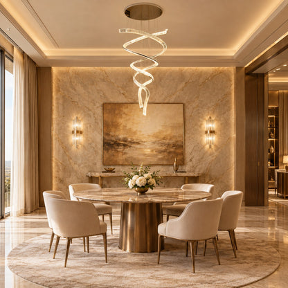 Long Spiral Crystal Chandelier with Stainless Steel Frame