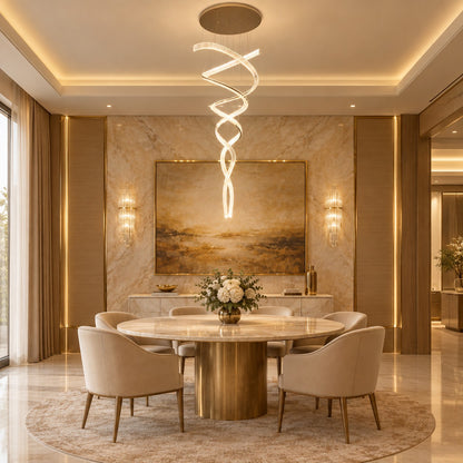 Long Spiral Crystal Chandelier with Stainless Steel Frame