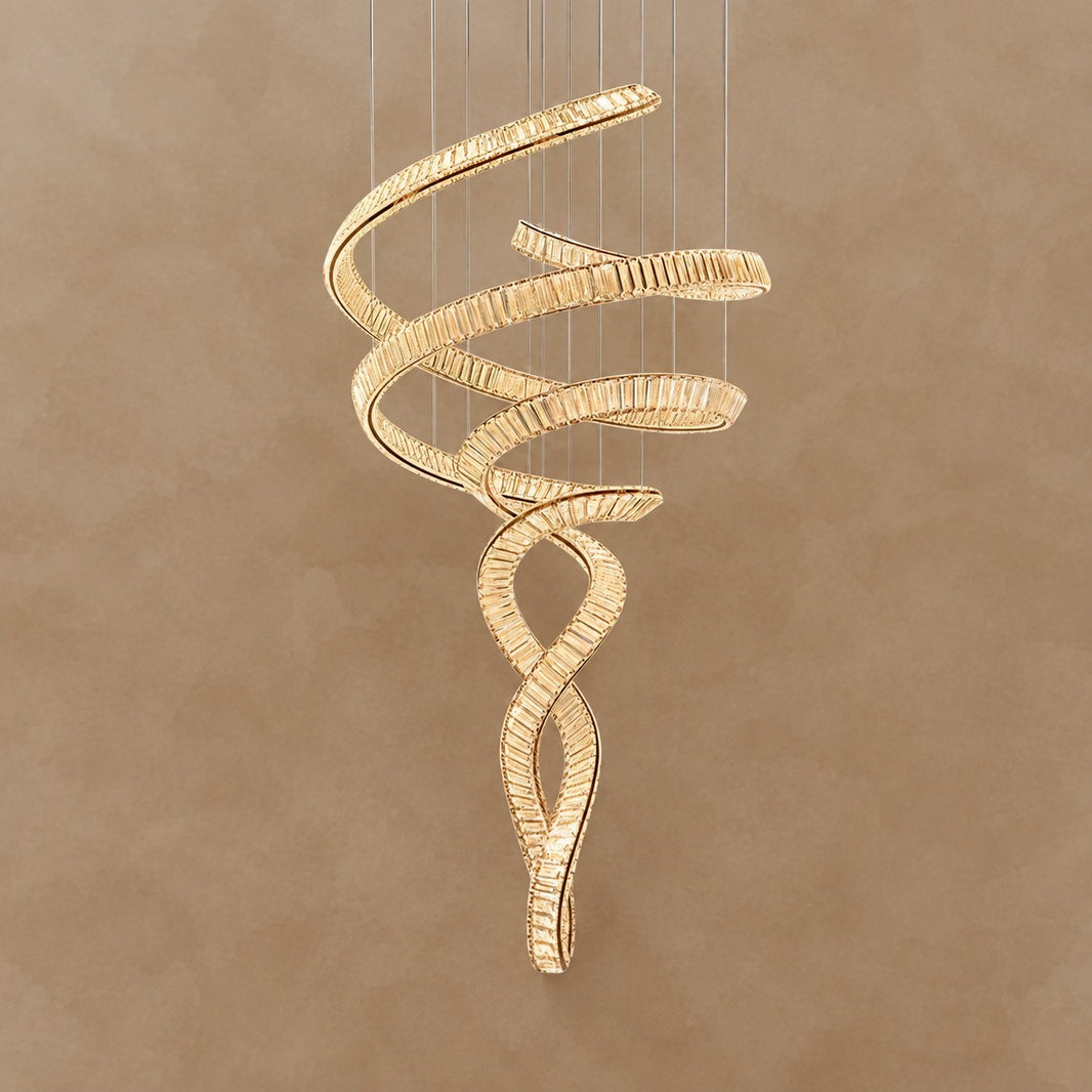 Long Spiral Crystal Chandelier with Stainless Steel Frame