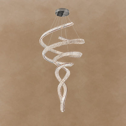 Long Spiral Crystal Chandelier with Stainless Steel Frame
