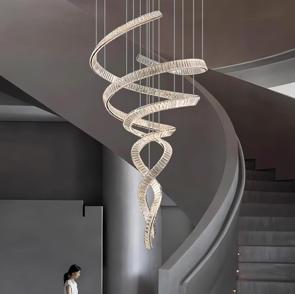Elegant Long Spiral Crystal Chandelier with Stainless Steel Frame