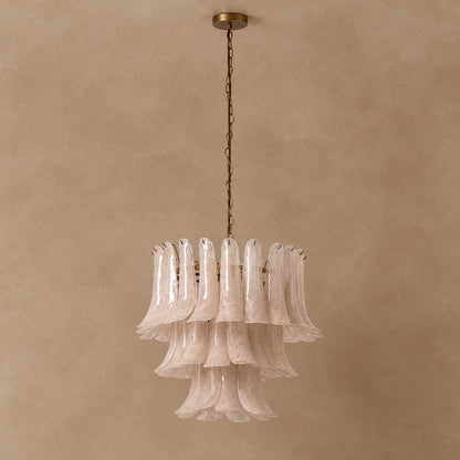 Lonso Taupe Mid-Century Brass & Glass Chandelier – Vintage Glam