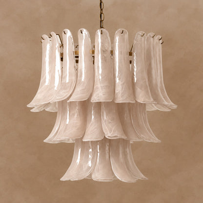 Lonso Taupe Mid-Century Brass & Glass Chandelier – Vintage Glam