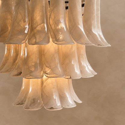 Lonso Taupe Mid-Century Brass & Glass Chandelier – Vintage Glam