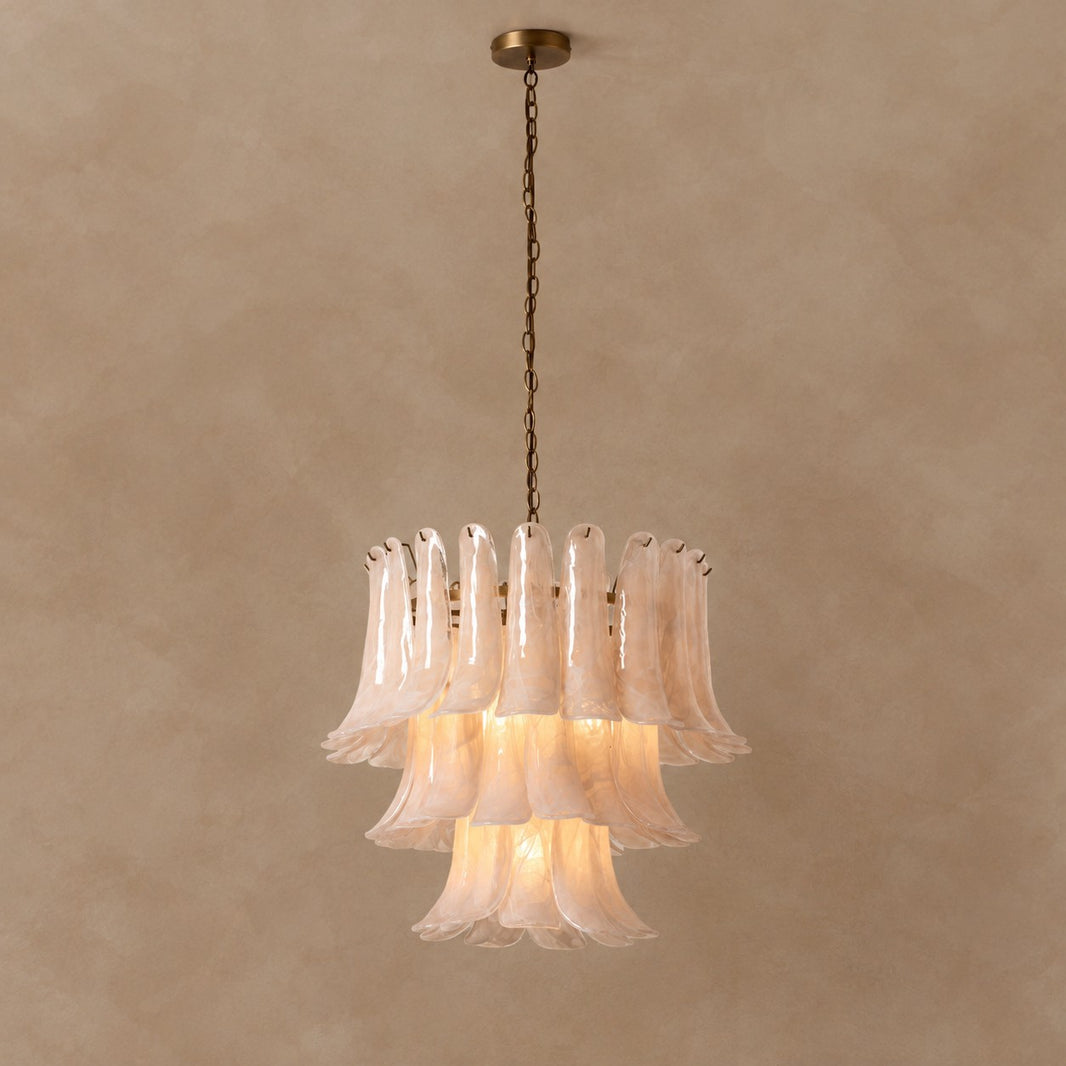 Lonso Taupe Mid-Century Brass & Glass Chandelier – Vintage Glam