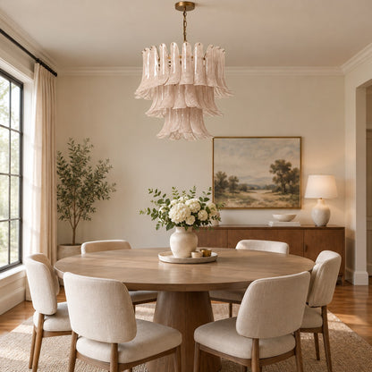 Lonso Taupe Mid-Century Brass & Glass Chandelier – Vintage Glam