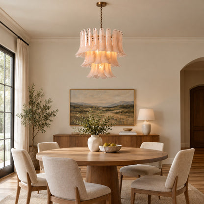 Lonso Taupe Mid-Century Brass & Glass Chandelier – Vintage Glam