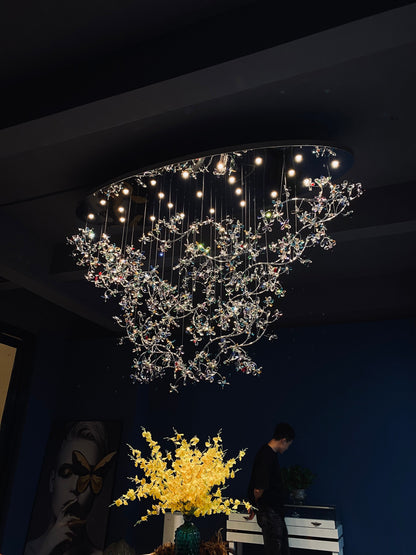 Hotel Entrance Crystal Flower Branch Chandelier Luxury Ceiling Lighting Fixture for Foyer Entryway