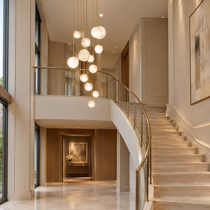 Luna Alabaster Sphere Staircase Chandelier, Multi Pendant Light