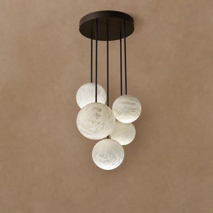 Luna Alabaster Sphere Staircase Chandelier, Multi Pendant Light