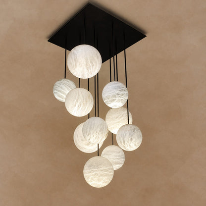 Luna Alabaster Sphere Staircase Chandelier, Multi Pendant Light