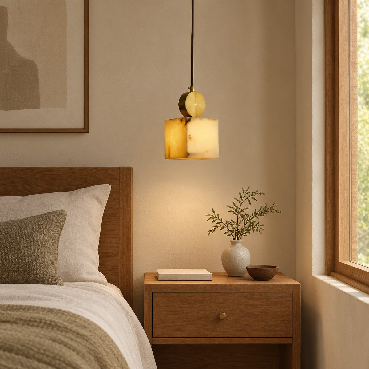 Lunessa Spanish Alabaster Mid-Century Modern Pendant Light