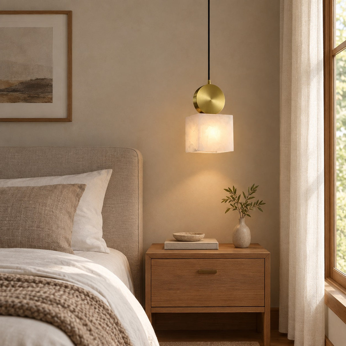Lunessa Spanish Alabaster Mid-Century Modern Pendant Light