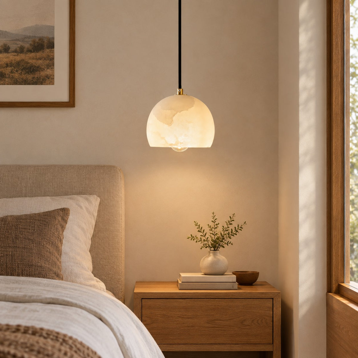 Lunetta Italian Modern Alabaster Pendant Light 7.9"