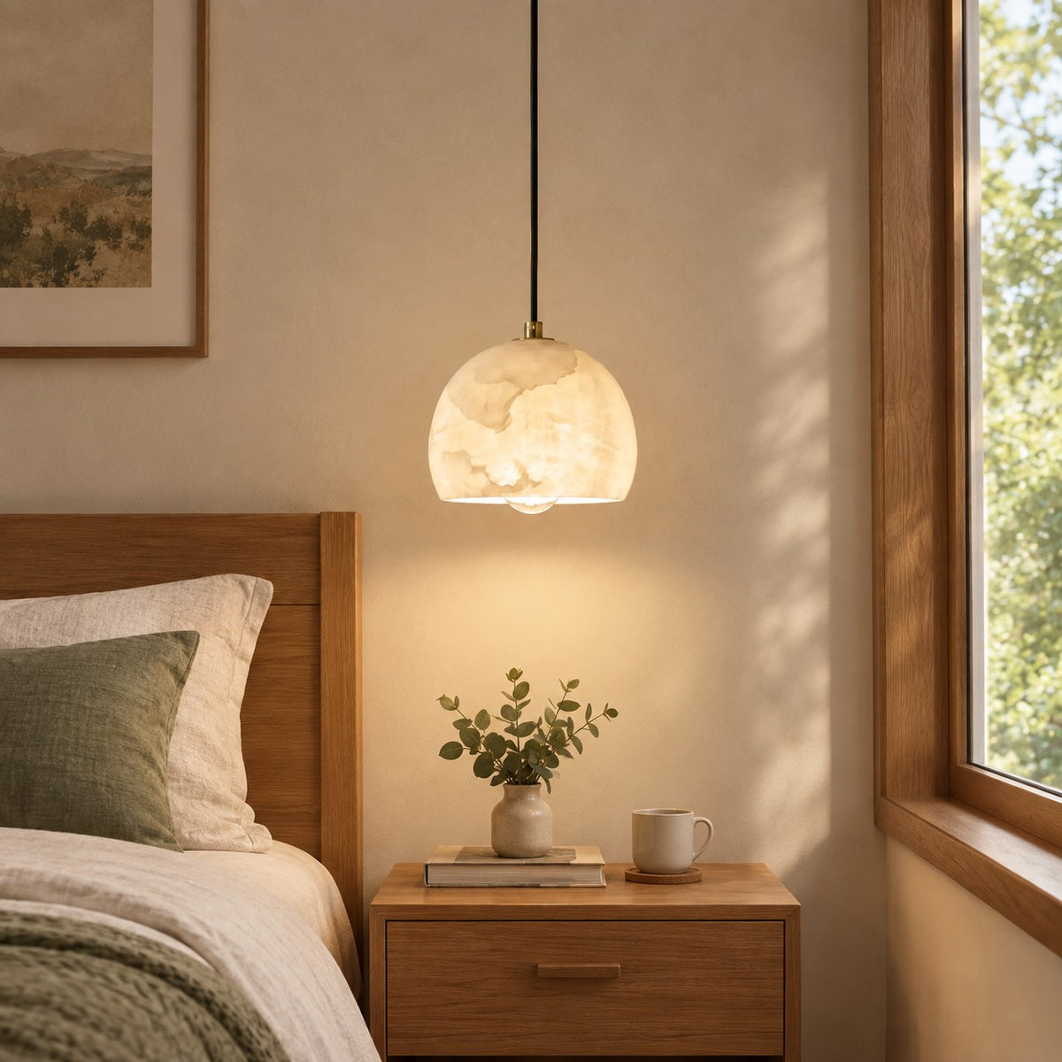 Lunetta Italian Modern Alabaster Pendant Light 7.9"