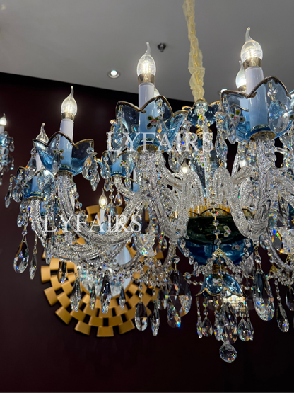 French Romantic Blue Crystal Designer Chandelier for Bedroom/Living Room/Dining Room