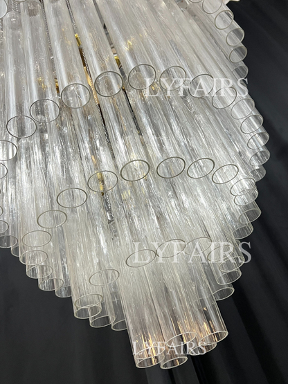 Luxury Floating Cascade Clear Glass Tube Chandelier for High Ceilings