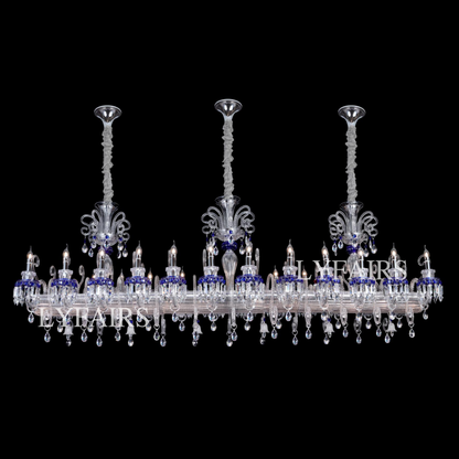 Luxury French Palace–Style Blue & Clear Crystal Rectangular Chandelier for Dining Spaces