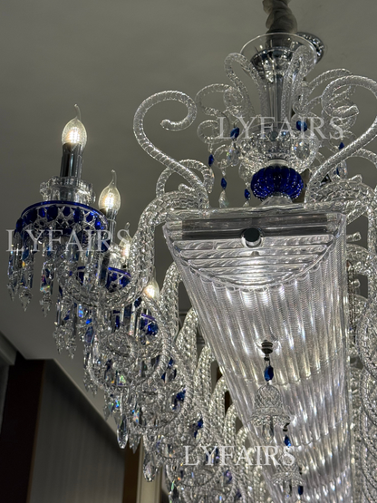 Luxury French Palace–Style Blue & Clear Crystal Rectangular Chandelier for Dining Spaces