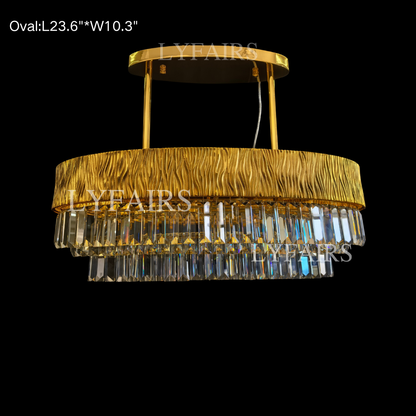 Modern Gold Round/Oval Light Luxury Ceiling Crystal Chandelier Set for Living Room/Dining Room