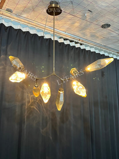 Modern Linear Branches Rock Glass Chandelier
