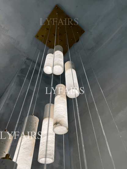 Wabi-Sabi Travertine & Alabaster Tube Chandelier
