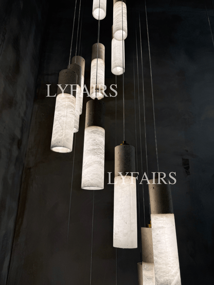 Wabi-Sabi Travertine & Alabaster Tube Chandelier