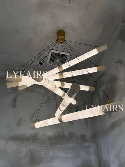 Wabi-Sabi Travertine & Alabaster Tube Chandelier